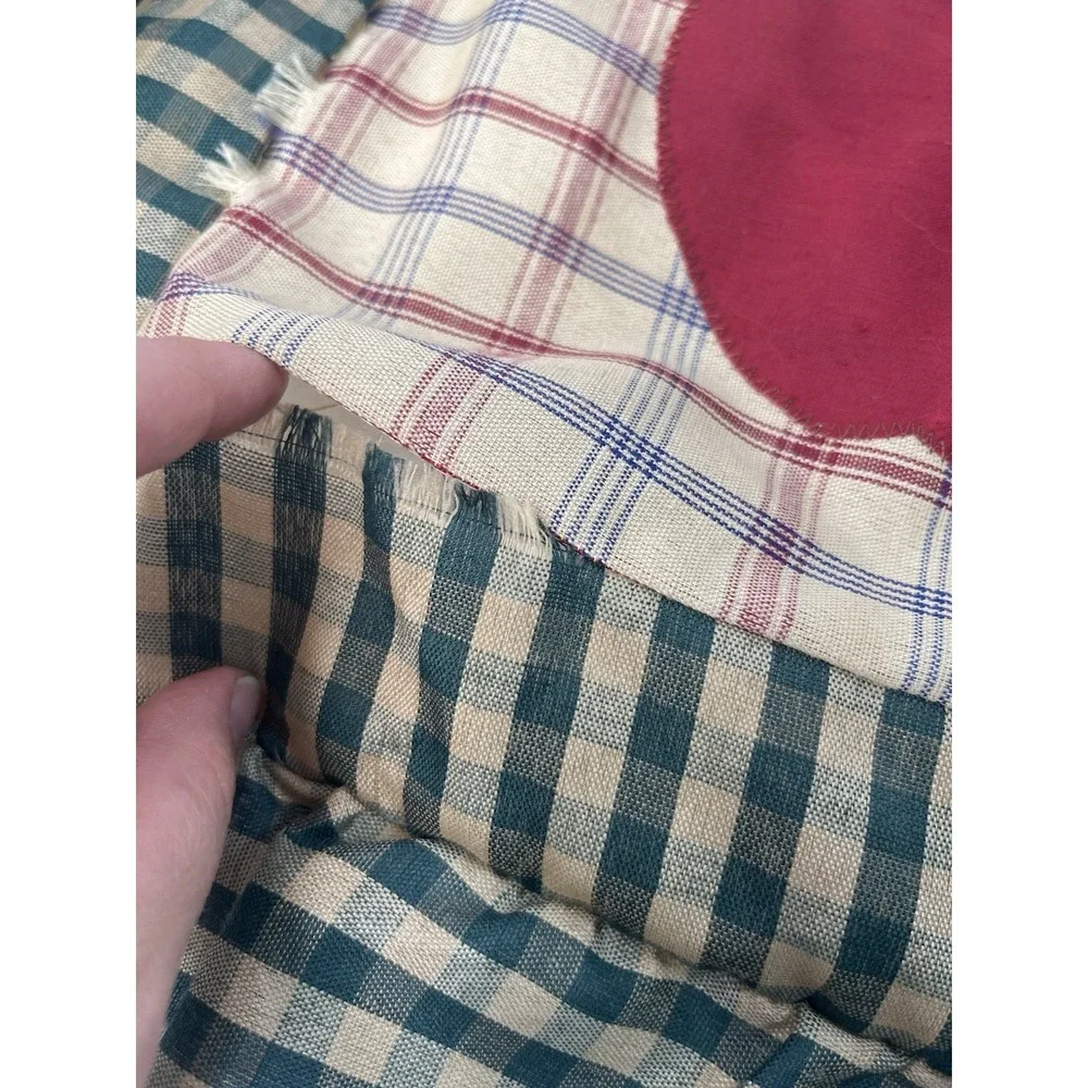 Vintage Primitive Apple Chair Cushions Set of 7 Green Gingham Plaid Tie-On READ